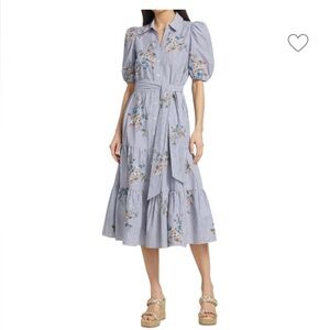 VERONICA BEARD Eunice Embroidered Stripe Cotton Shirtdress - great condition!